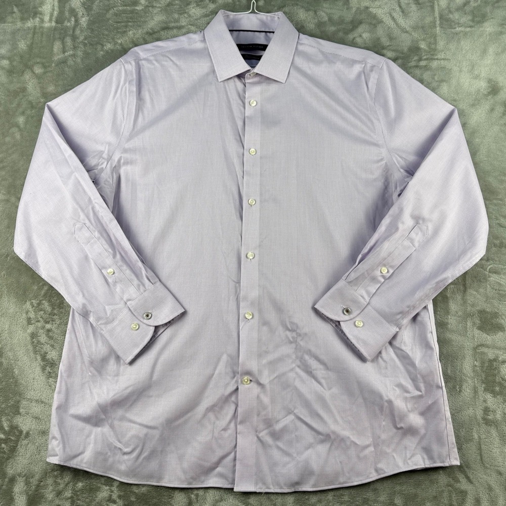 Tommy Hilfiger Button-Down Mens XL THFlex Supima Slim Fit Lavender Micro Check